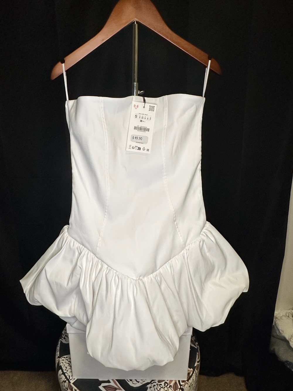 White Strapless Peplum Mini Dress